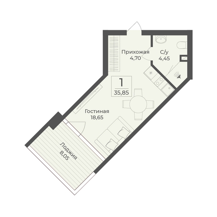 
  Продается апартамент 35.85 м², в АК Тамерун, корп 2. Фото 7.