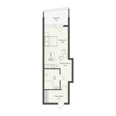 
  Продается апартамент 45.9 м², в АО Форос. Фото 2.