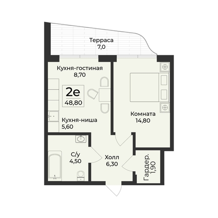 
  Продается 2-комн. квартира 48.8 м², в ЖК Нега. Фото 2.