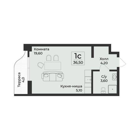 
  Продается 1-комн. квартира 36.5 м², в ЖК Нега. Фото 2.
