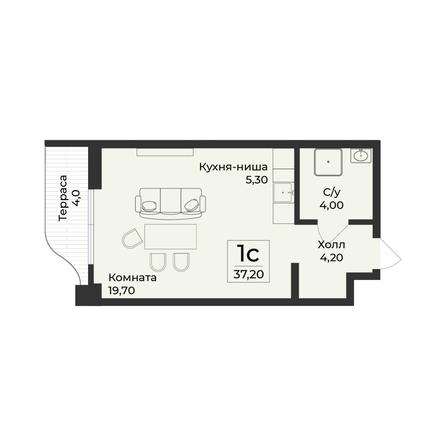 
  Продается 1-комн. квартира 37.1 м², в ЖК Нега. Фото 2.