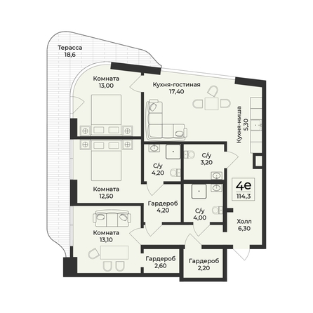 
  Продается 4-комн. квартира 115.7 м², в ЖК Нега. Фото 2.