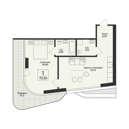 
  Продается 2-комн. квартира 72.3 м², в ЖК Нега. Фото 2.