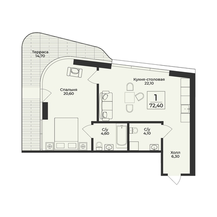 
  Продается 2-комн. квартира 72.4 м², в ЖК Нега. Фото 2.