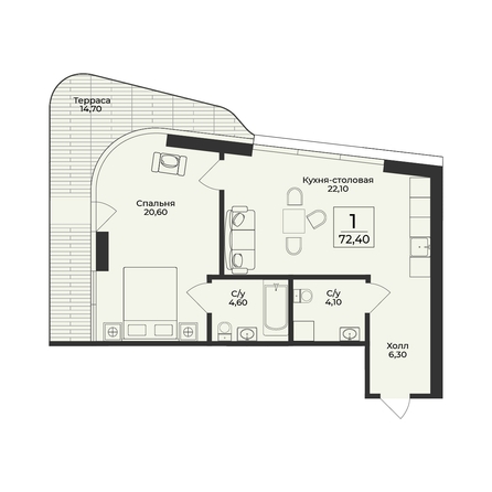 
  Продается 2-комн. квартира 72.4 м², в ЖК Нега. Фото 2.