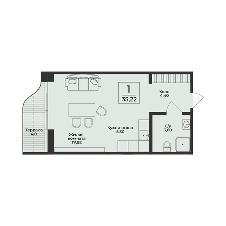 
  Продается 1-комн. квартира 35.22 м², в ЖК Нега. Фото 2.