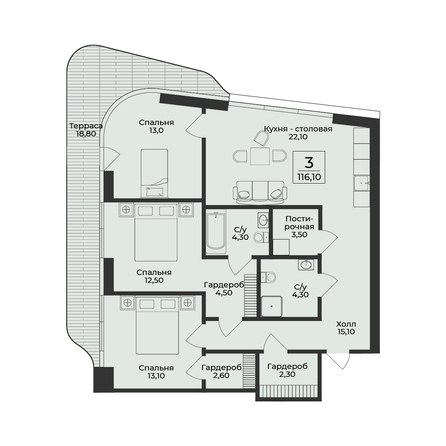 
  Продается 3-комн. квартира 116.1 м², в ЖК Нега. Фото 2.