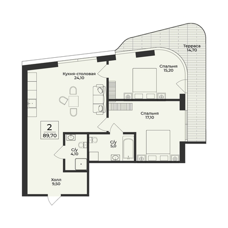 
  Продается 2-комн. квартира 89.7 м², в ЖК Нега. Фото 2.