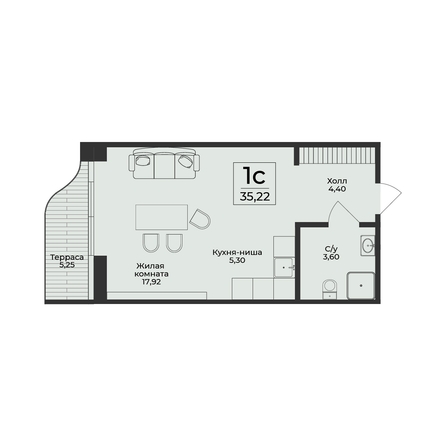 
  Продается 1-комн. квартира 35.22 м², в ЖК Нега. Фото 2.