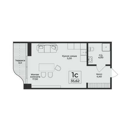 
  Продается 1-комн. квартира 35.62 м², в ЖК Нега. Фото 2.