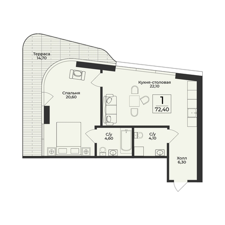 
  Продается 2-комн. квартира 72.4 м², в ЖК Нега. Фото 2.