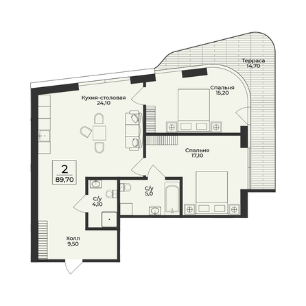
  Продается 2-комн. квартира 89.7 м², в ЖК Нега. Фото 2.