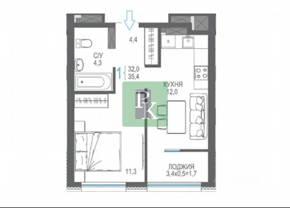 
  Продается 1-комн. квартира 35.4 м². Фото 12.