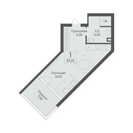 
  Продается апартамент 37.25 м², в АК Тамерун, корп 2. Фото 7.
