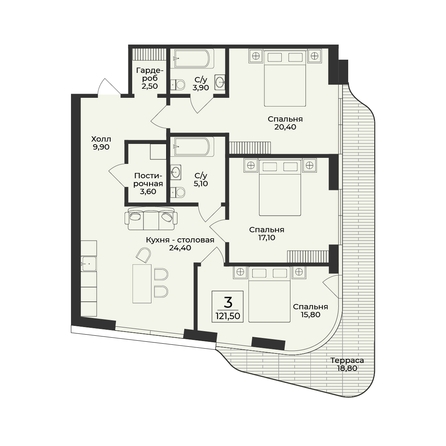 
  Продается 3-комн. квартира 121.5 м², в ЖК Нега. Фото 3.