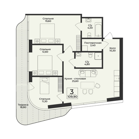 
  Продается 3-комн. квартира 109.9 м², в ЖК Нега. Фото 2.
