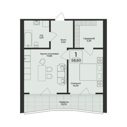 
  Продается 1-комн. квартира 58.6 м², в ЖК Нега. Фото 2.
