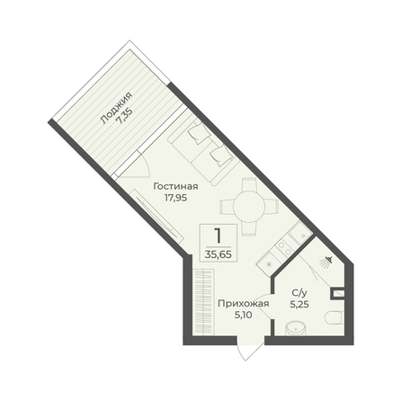 
  Продается апартамент 35.65 м², в АК Тамерун, корп 2. Фото 1.
