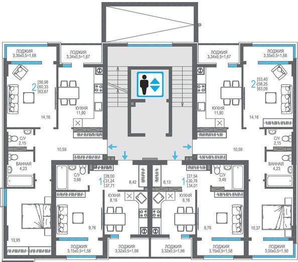 
  Продается 2-комн. квартира 60.33 м², в ЖК На Фонтанке. Фото 1.