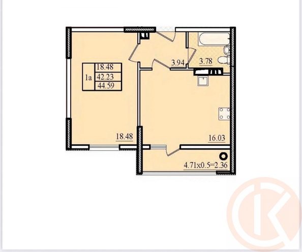 
  Продается 1-комн. квартира 44.59 м². Фото 2.