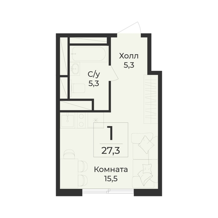
  Продается 1-комн. квартира 27.3 м², в ЖК Нега. Фото 2.