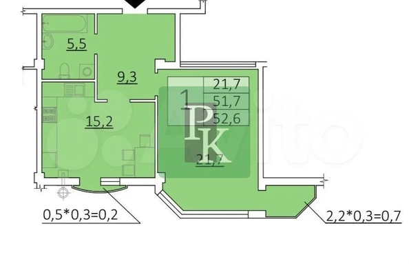 
  Продается 1-комн. квартира 51.7 м². Фото 7.