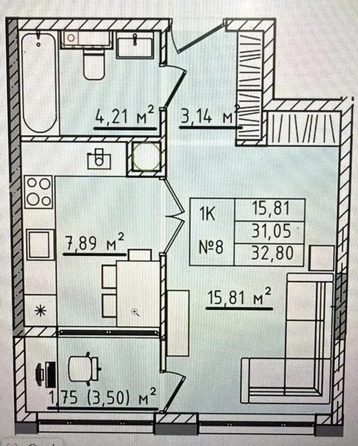 
  Продается 1-комн. квартира 32.8 м². Фото 2.