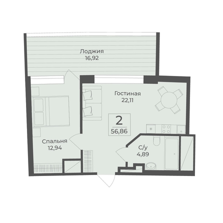 
  Продается апартамент 56.86 м², в АК Тамерун, корп 1. Фото 7.