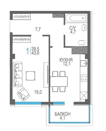 
  Продается 1-комн. квартира 43 м². Фото 16.