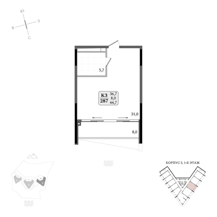 
  Продается апартамент 44.7 м², в АК Летто. Фото 1.