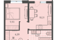 Теплые края, литер 6: Планировка 1-комн 33,64 - 34,34 м²