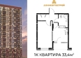 Панорама на Театральном, литера 1: Планировка 1-комн 33,4 м²