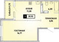 Достояние, литера 19: Планировка 1-комн 39,93 м²