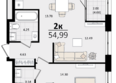 Патрики, литер 4.1: Планировка 2-комн 54,99 м²