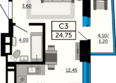 Донской Арбат 2, литер 2: Планировка Студия 24,75 м²