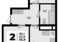 Родной дом 2, литер 3: Планировка 2-комн 55,9 м²