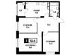 Кварталы 17/77, литер 18.1: Планировка 3-комн 72,4 м²