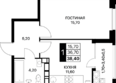 СМАРТПОЛЕТ, литер 11.1: Планировка 1-комн 38,4 - 39,1 м²