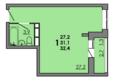 Грей, кв-л 11-2: Планировка Студия 32,4 м²