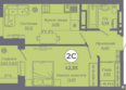 Сокольники, литер 10: Планировка 2-комн 42,38 - 42,91 м²