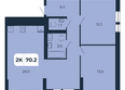 Норд-Премьер, корпус 15: Планировка 2-комн 70,2 м²