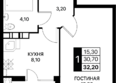 СМАРТПОЛЕТ, литер 11.2: Планировка 1-комн 32,2, 32,5 м²