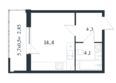 Новая Елизаветка, литер 3: Планировка Студия 25,45, 25,65 м²