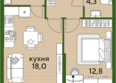 ДОГМА ПАРК, литера 19: Планировка 1-комн 45 м²