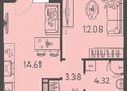 Клубный квартал «Друзья», лит 1: Планировка 1-комн 35,7 м²