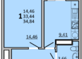 Фрейм, 11Б: Планировка 1-комн 34,84 м²