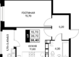 СМАРТПОЛЕТ, литер 10.1: Планировка 1-комн 38,4 - 39,1 м²