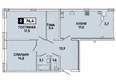 Высота, литер 2.1: Планировка 2-комн 76,4 м²