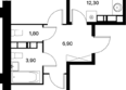 Сияние, литер 23/1: Планировка 2-комн 58,1 - 62,2 м²