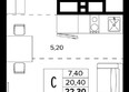 Лермонтов Парк: Планировка 1-комн 22,3 м²